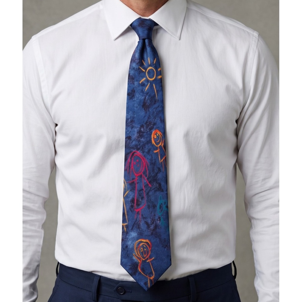 Save The Children Necktie Mens OS Blue Excellent Silk Brian Age 4 Artwork USA
